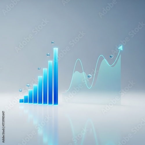 Digital bar chart and line graph showing business growth and financial success.