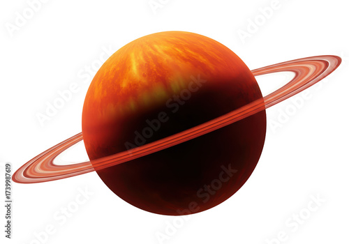Red and orange gas giant planet with rings isolated, space exploration concept on transparent PNG