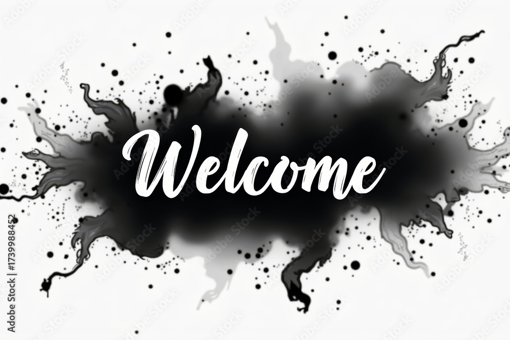 Fototapeta premium of calligraphy and ink creates a captivating and dynamic introduction that sets the tone for an exciting experience ahead: Dynamic Ink Welcome.