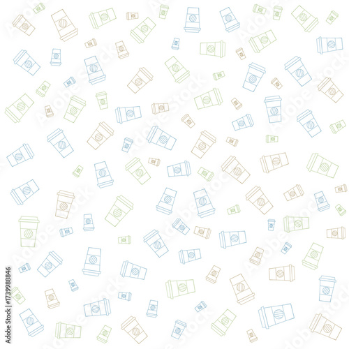 Seamless pattern of coffee cups outline design beverage drink background illustration