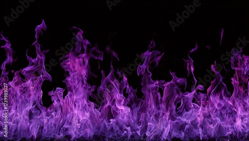 Vibrant, purple flames erupt against a stark black background, forming a horizontal band