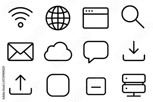 Minimalist line icons for digital communication and web services