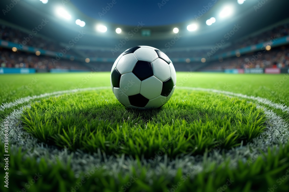 Fototapeta premium Team Logo Embraced by Soccer Field: Ball Centrally Placed on Center Spot