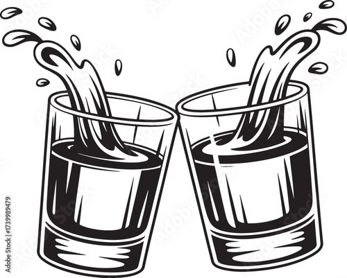 Clinking Shot Glasses with Splash Effect svg