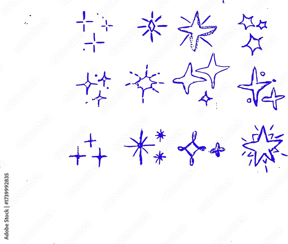 Fototapeta premium Hand Drawn Star and Sparkle Doodles – Magic Light Effect Vector Set