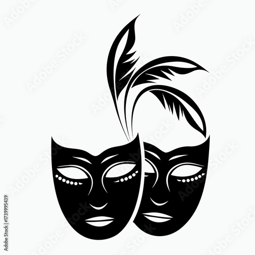 Masks and feathers for Mardi Gras celebration isolated on white background