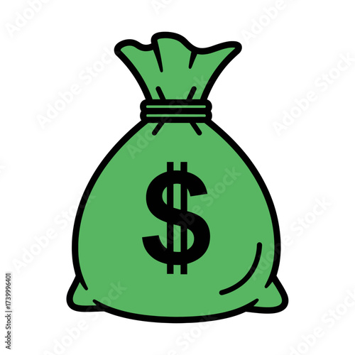 A green money bag with a black dollar sign on it, isolated on a white background.