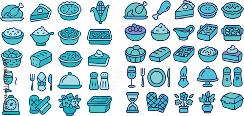 Collection of Thanksgiving Food and Dinner Icons.