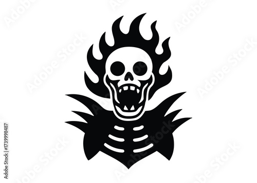 skeleton scream flame silhouette vector icon