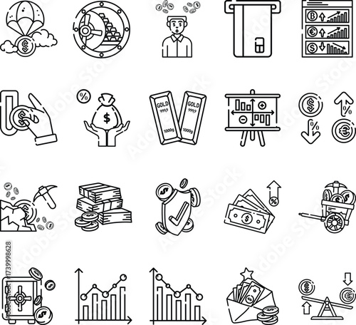 Inflation and finance icon set. Suitable for financial websites, economic articles, digital product, UI, and business presentations. Editable linear icon. Vector illustration