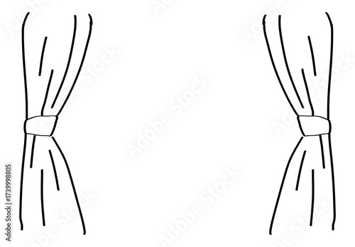 Curtains. Stage curtains. Stage. Partition. Hand-drawn lines. Round. Soft. Simple. Monochrome.