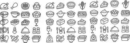 Thanksgiving Feast Icon Set Culinary Delights and Festive Symbols.