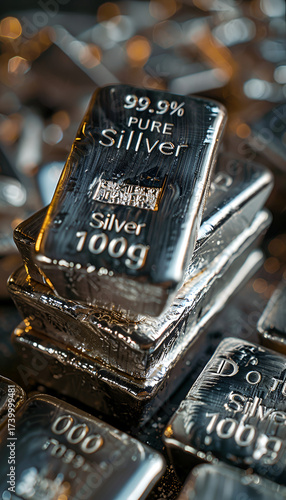 Shiny silver bullion bars