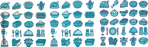 Various food and dining related icons in a row.