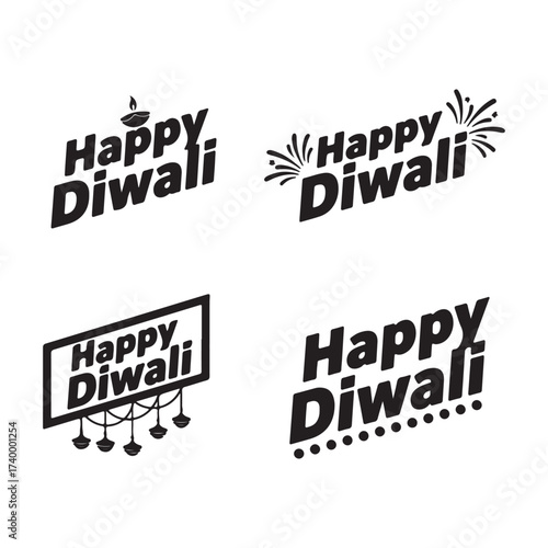 Bold italic Happy Diwali silhouette typography bundle