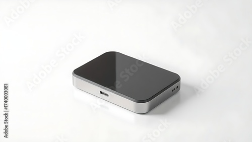 Minimalist communication device with a sleek design and polished surface on a neutral backdrop.
