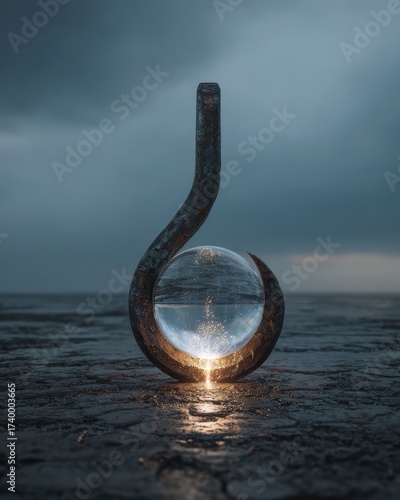 Wallpaper Mural Massive Steel Hook Concept for Extraction with Sphere on Dark Surface Under Dramatic Sky Torontodigital.ca