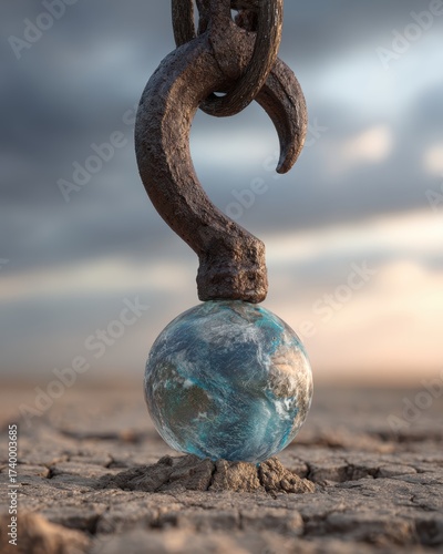 Wallpaper Mural Massive Steel Hook Extracting Earth From Cracked Surface in Ethereal Conceptual Artwork Torontodigital.ca