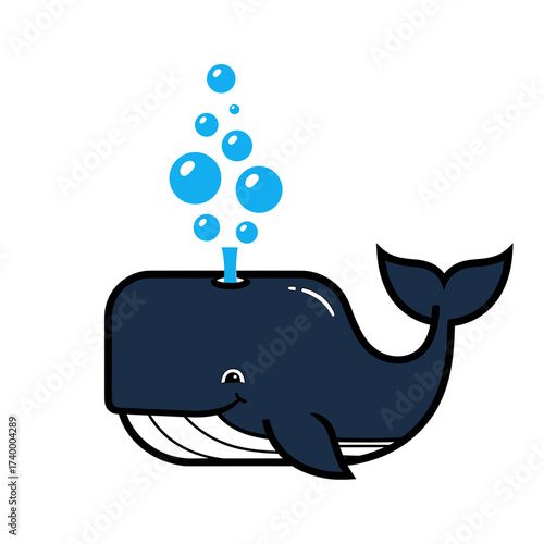 A cartoon whale spouting water bubbles from its blowhole, smiling.