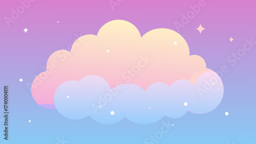 Pastel dreamy sky with soft fluffy cloud and stars adding a touch of magic and wonder