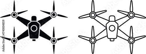Drone Icons With Pointed Propellers Black Silhouette And Outline quadcopter aerial vehicle