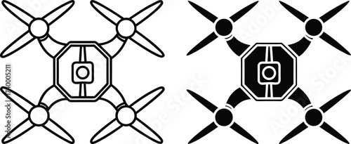 Octagonal Drone Icons Top View Line Art And Solid Fill quadcopter