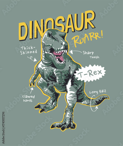 hand drawn dinosaur vector illustration for fashion print