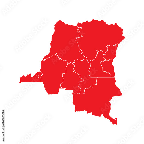 Abstract Red Democratic Republic of the Congo Map with Cities