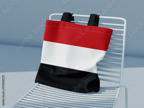 The bag on the chair with the flag of Yemen 3D Rendering