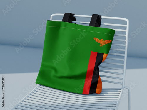 The bag on the chair with the flag of Zambia 3D Rendering