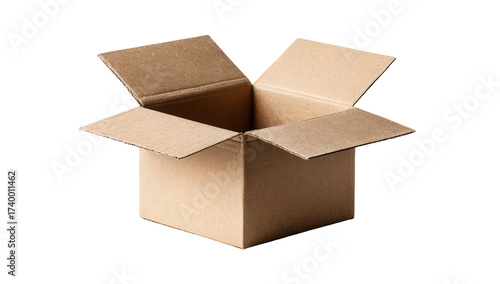 Open cardboard box, light brown, empty