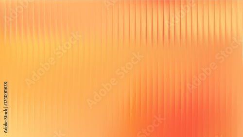 Orange glass reflection background. Aberration gradient effect for pattern or wall texture. 3d ribbed plastic design. Stripe panel glowing for fashion bg. Corrugated and fluted blurry premium paper.