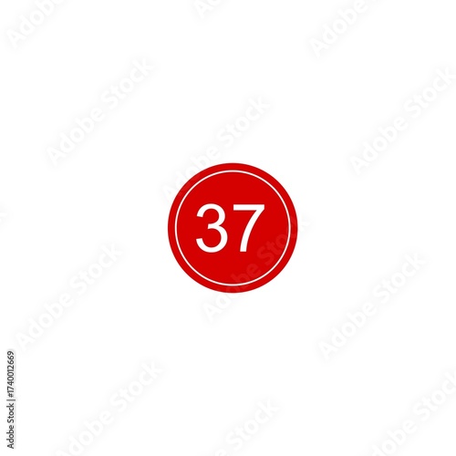 Free Download This image shows a bold red circular badge with the number 37 written in white at the center. The circle has a thin white outline, making it stand out against the plain white background. It resembles  - GFXLoad