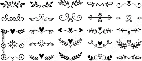 Elegant black and white floral dividers with hearts design elements