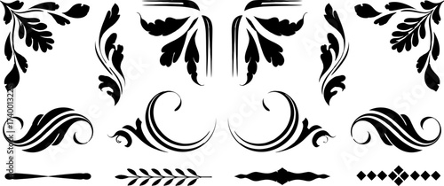 Elegant black floral ornaments set for design elements and decoration