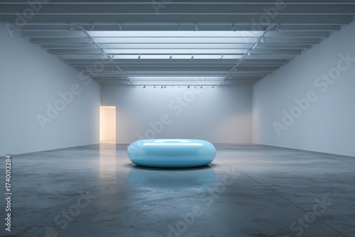 Modern Empty Museum Interior with Concrete Floor and White Walls in 3D Rendering
