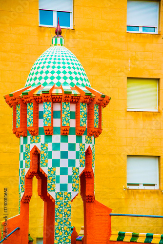 Barcelone, Spain - July 13 2025: The beautiful decoration window and balcony of Casa Vicens in Barcelone Spain