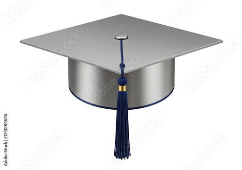 Silver graduation cap with tassel isolated, academic achievement and educational success