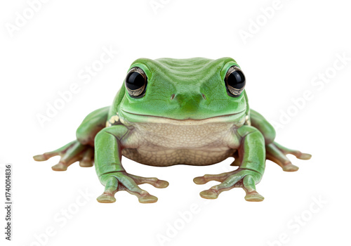Green tree frog isolated on transparent background, amphibian with big eyes PNG