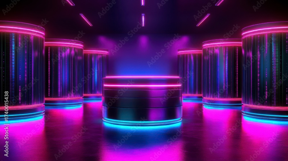 custom made wallpaper toronto digitalFuturistic Neon-lit Room with Glowing Cylinders and Bright Reflections in a Dark High-tech Environment Suitable for Sci-fi and Modern Concepts