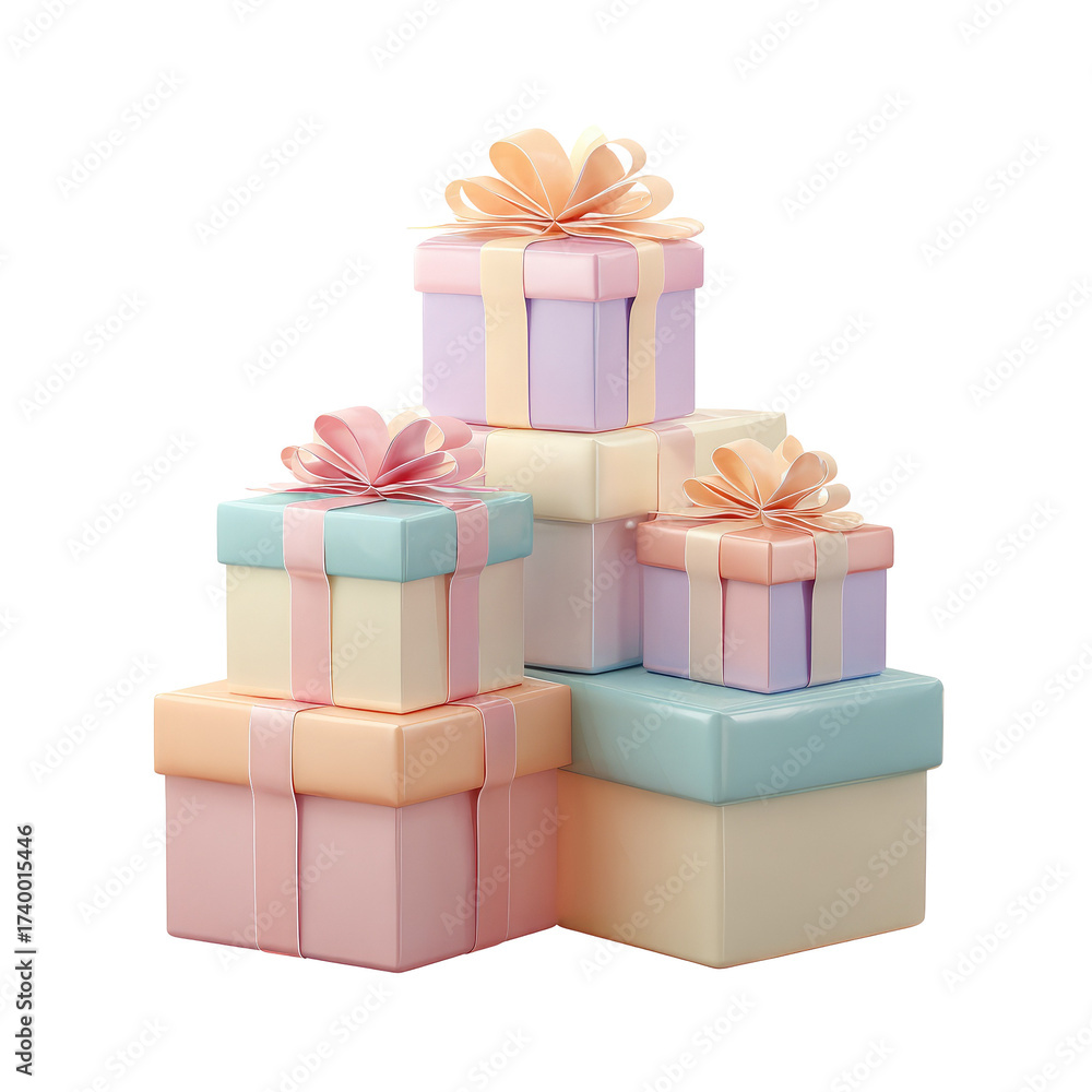 Fototapeta premium Stack of pastel-colored gift boxes with bows