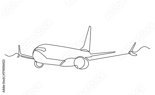 Continuous line of airplane aircraft remote control aero modeling. Sketch drawing editable stroke vector illustration