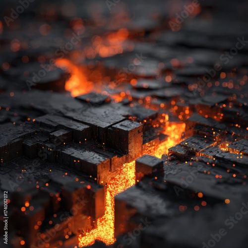 Vast and Dangerous Black Lava Fields with Glowing Embers in a Digital Landscape