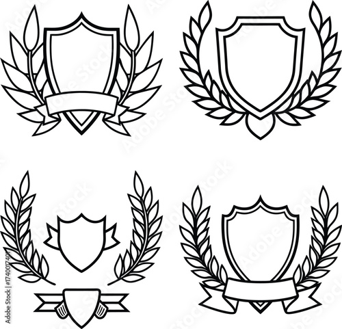 Laurel wreath, shield, wing, ribbon, and banners vector set. Laurel wreaths, shields, wings, ribbons illustration for awards, heraldry, logos, badges, and branding designs
