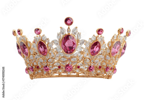 Ornate gold crown, studded with pink and clear gemstones