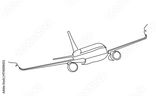 Continuous line of airplane aircraft remote control aero modeling. Sketch drawing editable stroke vector illustration