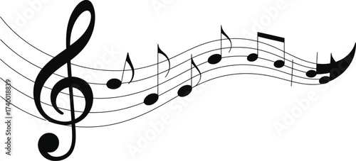 Music Notes Icon – Musical Staff, Melody Symbol & Treble Clef Vector Design.