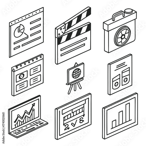 Business isometric icons set