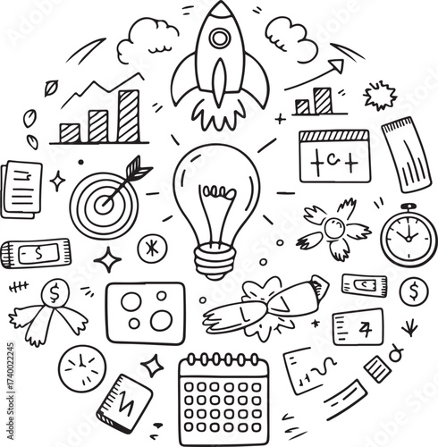 Set of hand drawn planning and organization icons for business and productivity