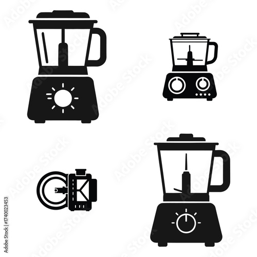 food processor  vector icons set isolated on white background